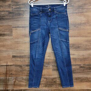 WHBM Jeans Size 4 The Skinny Ankle Cargo Zip Mid Rise Dark Wash Stretch Denim